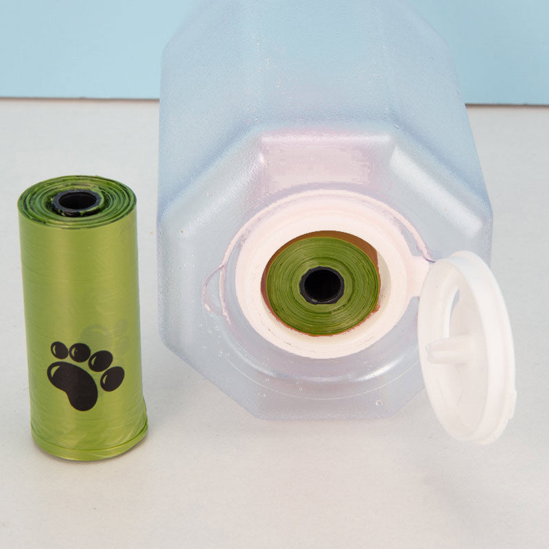 3-in-1 Portable Pet Travel Bottle – Water, Food & Waste Bag Dispenser