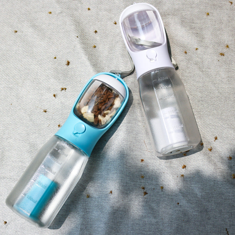3-in-1 Portable Pet Travel Bottle – Water, Food & Waste Bag Dispenser